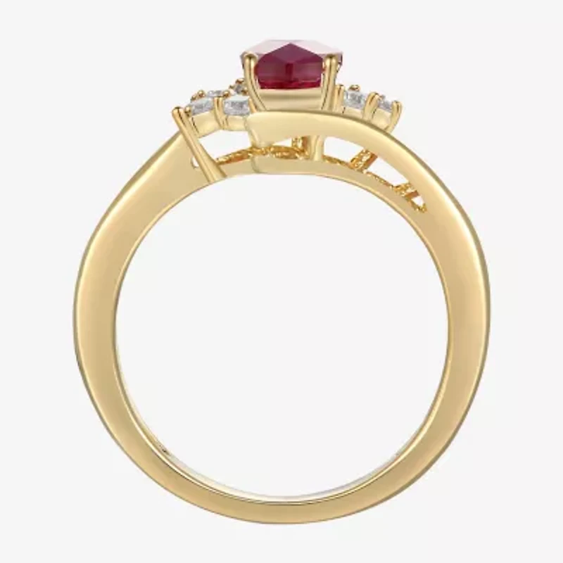 Womens Gemstone 14K Gold Over Silver Crossover Side Stone Cocktail Ring