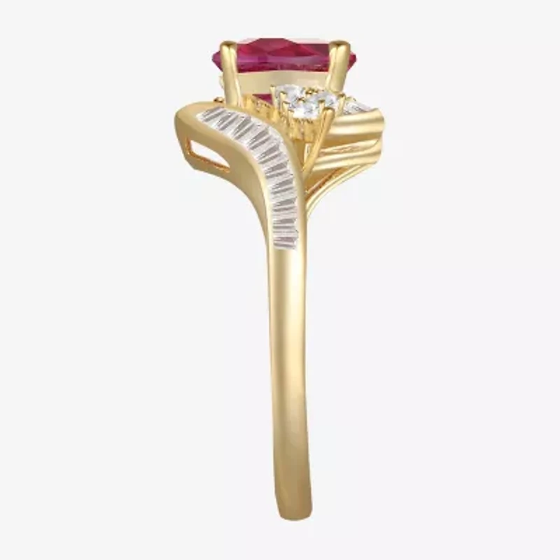 Womens Gemstone 14K Gold Over Silver Crossover Side Stone Cocktail Ring