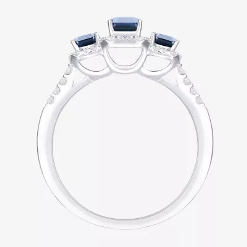Womens Gemstone 14K Gold Over Silver Halo 3-Stone Cocktail Ring