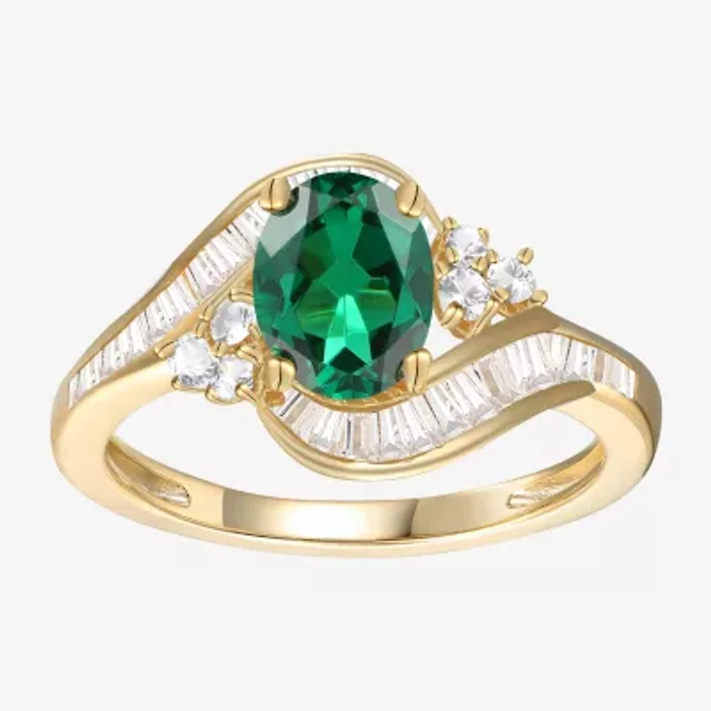 Womens Gemstone 14K Gold Over Silver Crossover Side Stone Cocktail Ring