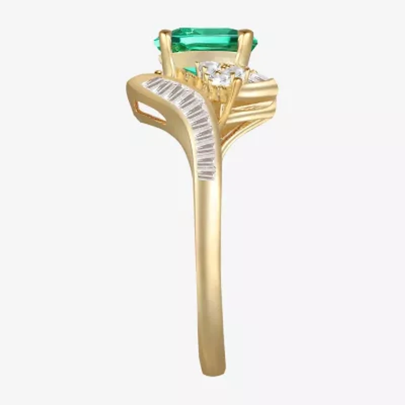 Womens Gemstone 14K Gold Over Silver Crossover Side Stone Cocktail Ring