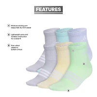 adidas Little & Big Girls 6 Pair Quarter Socks