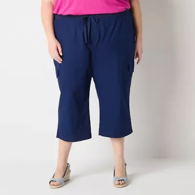 St. John's Bay Cargo Womens Straight Mid Rise Plus Capri Pant