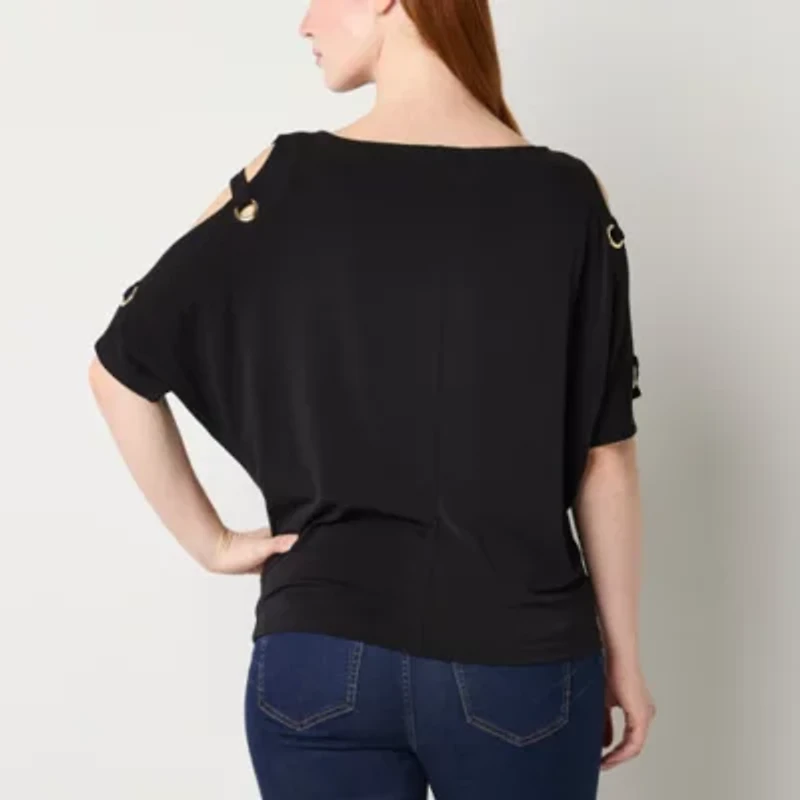Bold Elements Womens Boat Neck Elbow Sleeve Blouse
