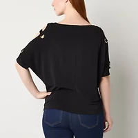 Bold Elements Womens Boat Neck Elbow Sleeve Blouse