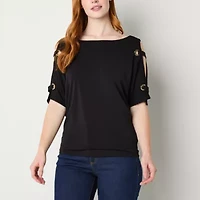 Bold Elements Womens Boat Neck Elbow Sleeve Blouse