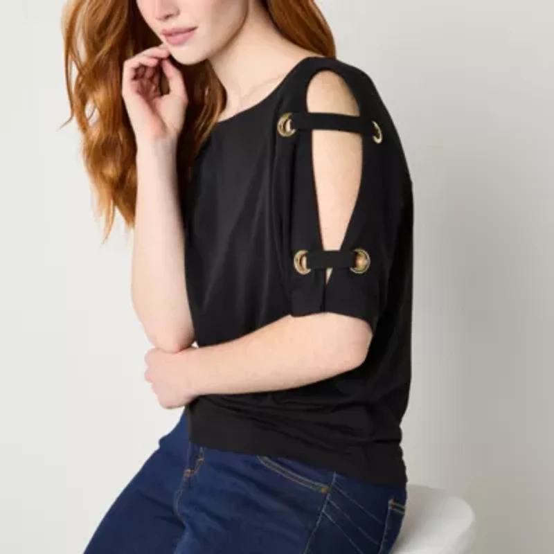 Bold Elements Womens Boat Neck Elbow Sleeve Blouse