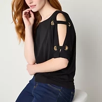 Bold Elements Womens Boat Neck Elbow Sleeve Blouse