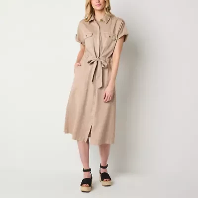 a.n.a Womens Short Sleeve Midi Shirt Dress