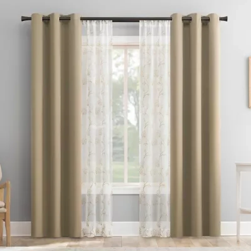 Sun Zero Arbor Embroidered Grommet Top Blackout Set of 4 Curtain Panel