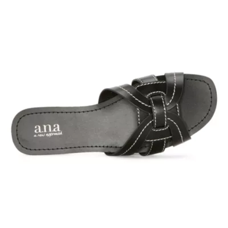a.n.a Womens Contrast Stitch Slide Sandals