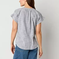 Liz Claiborne Womens V Neck Short Sleeve Blouse
