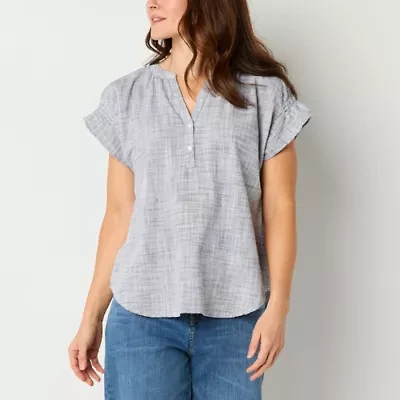 Liz Claiborne Womens V Neck Short Sleeve Blouse