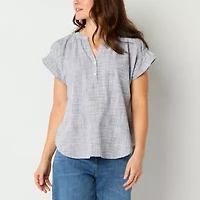 Liz Claiborne Womens V Neck Short Sleeve Blouse