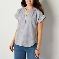 Liz Claiborne Womens V Neck Short Sleeve Blouse