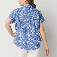 St. John's Bay Womens Short Sleeve Roll Regular Fit Plus Button-Down Shirt