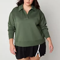 Xersion Plus Womens Scuba V Neck Long Sleeve Polo Shirt
