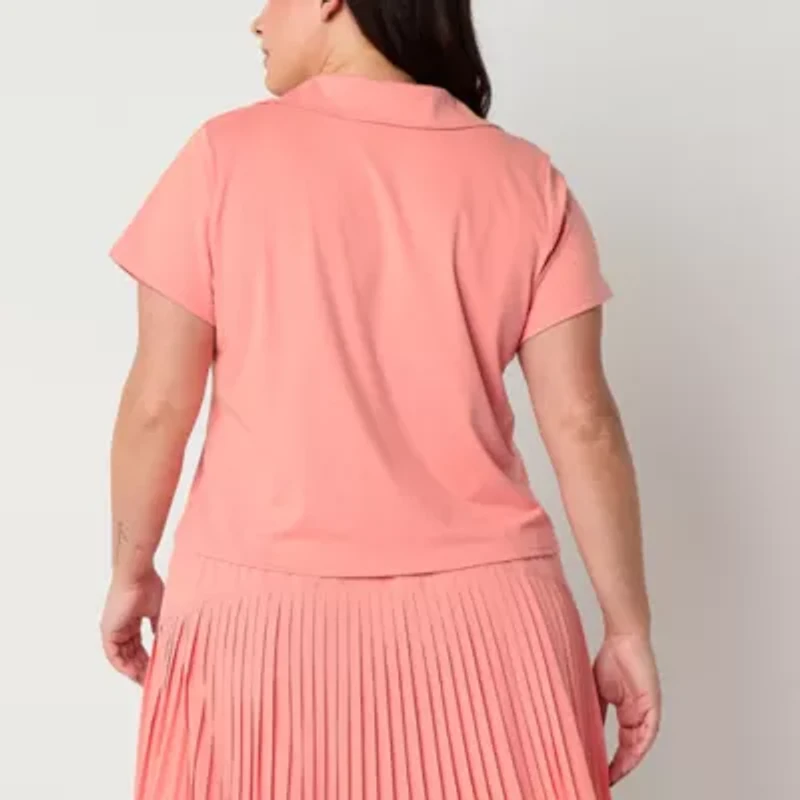 Xersion Plus Womens Short Sleeve Polo Shirt