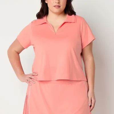 Xersion Plus Womens Short Sleeve Polo Shirt