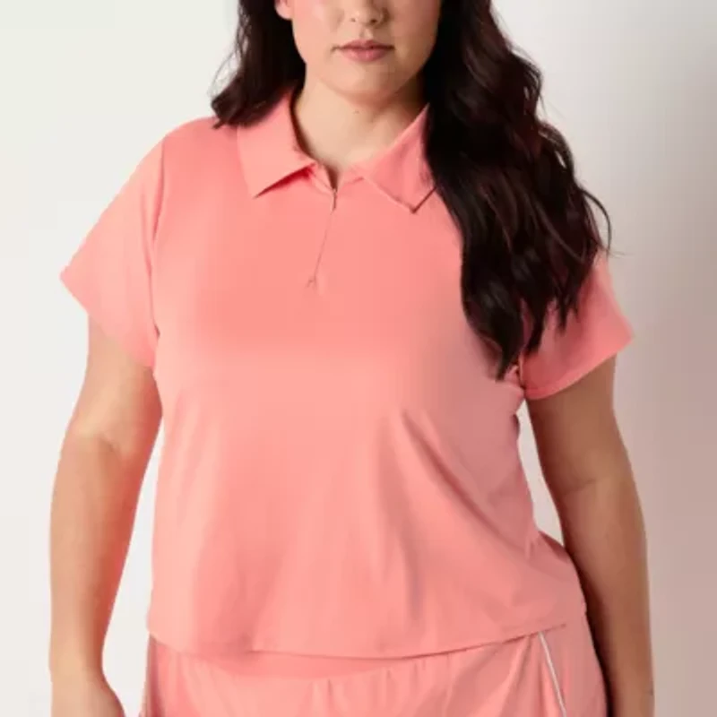 Xersion Plus Womens Short Sleeve Polo Shirt