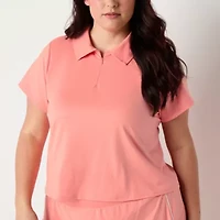 Xersion Plus Womens Short Sleeve Polo Shirt