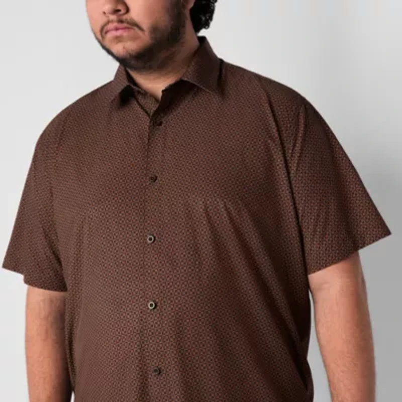 Stylus Mens Short Sleeve Fitted Classic Fit Big and Tall Button-Down Shirt