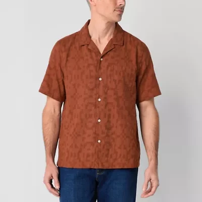 mutual weave Mens Short Sleeve Camp Shirt