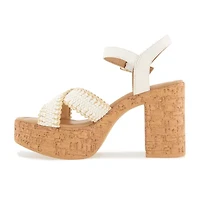 Kensie Sanya Womens Round Peep Toe Chunky Heel Pumps