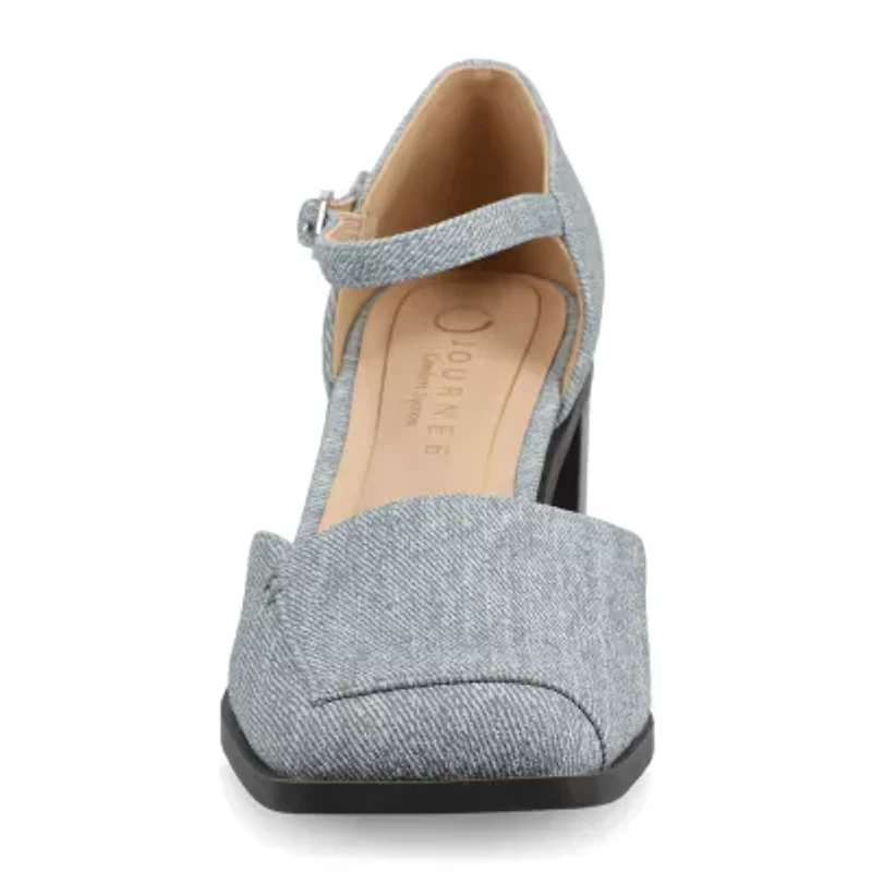 Journee Collection Evangeline Womens Square Closed Toe Stacked Heel Pumps