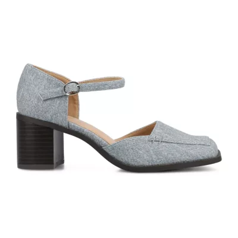 Journee Collection Evangeline Womens Square Closed Toe Stacked Heel Pumps