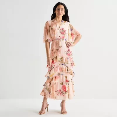 Melonie T Womens 3/4 Sleeve Floral Maxi Dress