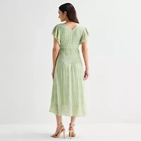 Rabbit Design Womens Short Sleeve Lace Midi Fit + Flare Dress