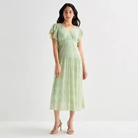 Rabbit Design Womens Short Sleeve Lace Midi Fit + Flare Dress