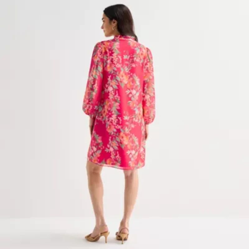 Jessica Howard Womens Long Sleeve Floral Shift Dress