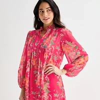 Jessica Howard Womens Long Sleeve Floral Shift Dress