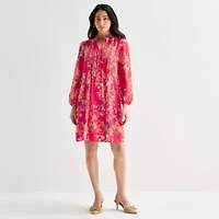 Jessica Howard Womens Long Sleeve Floral Shift Dress