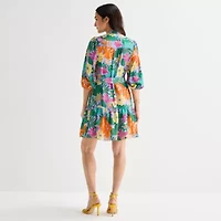 Willow Glenn Womens 3/4 Sleeve Floral Fit + Flare Dress