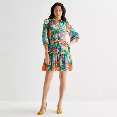 Willow Glenn Womens 3/4 Sleeve Floral Fit + Flare Dress