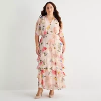 Melonie T Womens Plus Short Sleeve Floral Maxi Dress