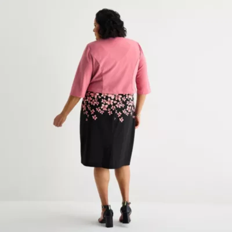 Maya Brooke Womens Plus Floral Jacket Dress