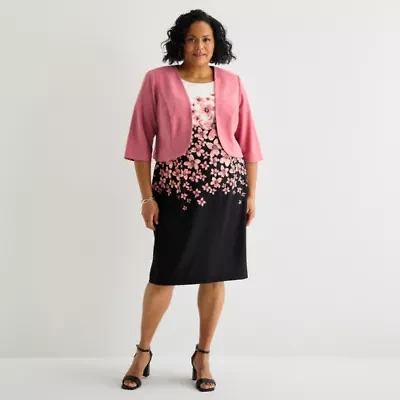 Maya Brooke Womens Plus Floral Jacket Dress