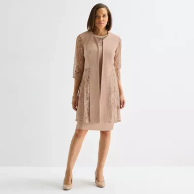 Maya Brooke Womens Lace Jacket Dress