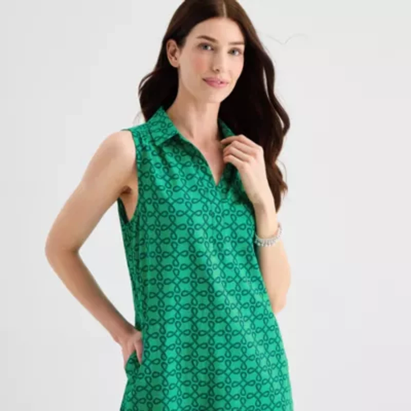 St. John's Bay Womens Tall Sleeveless Shirt Dress