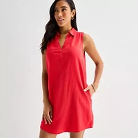 St. John's Bay Womens Tall Sleeveless Shirt Dress