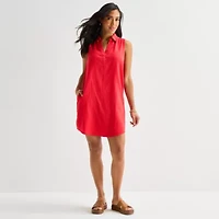 St. John's Bay Womens Tall Sleeveless Shirt Dress