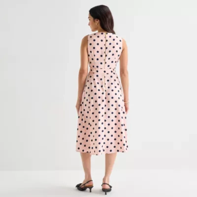 Marc New York Womens Sleeveless Polka Dot Midi Fit + Flare Dress
