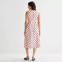 Marc New York Womens Sleeveless Polka Dot Midi Fit + Flare Dress