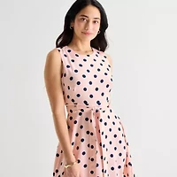 Marc New York Womens Sleeveless Polka Dot Midi Fit + Flare Dress