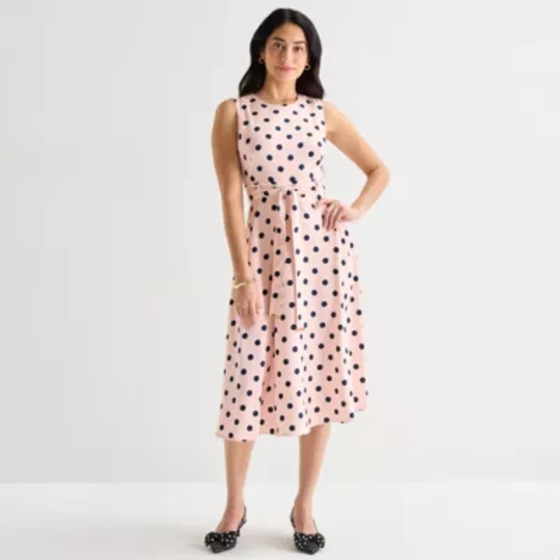 Marc New York Womens Sleeveless Polka Dot Midi Fit + Flare Dress