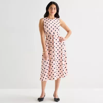 Marc New York Womens Sleeveless Polka Dot Midi Fit + Flare Dress